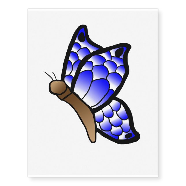 Blue/white butterfly (profile) temporary tattoos (Front)