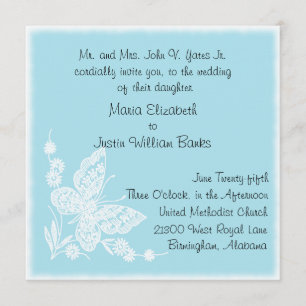 Blue & White Butterfly Square Wedding Invitation