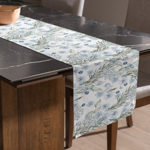 Blue White Butterfly Watercolor Floral Pattern Short Table Runner