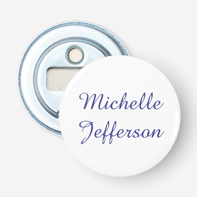 Blue & White Calligraphy Elegant Chic Modern Bottle Opener (Front)