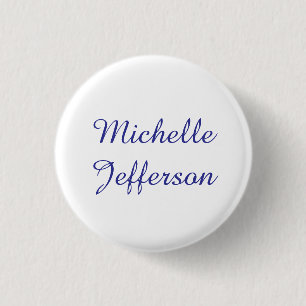 Blue & White Calligraphy Elegant Chic Modern Button