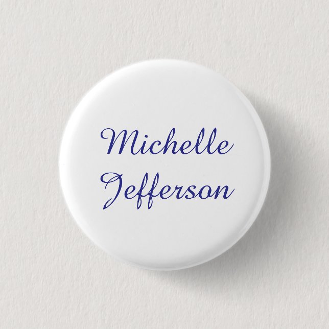 Blue & White Calligraphy Elegant Chic Modern Button (Front)