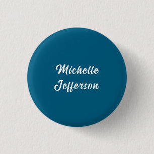 Blue & White Calligraphy Elegant Chic Modern Button
