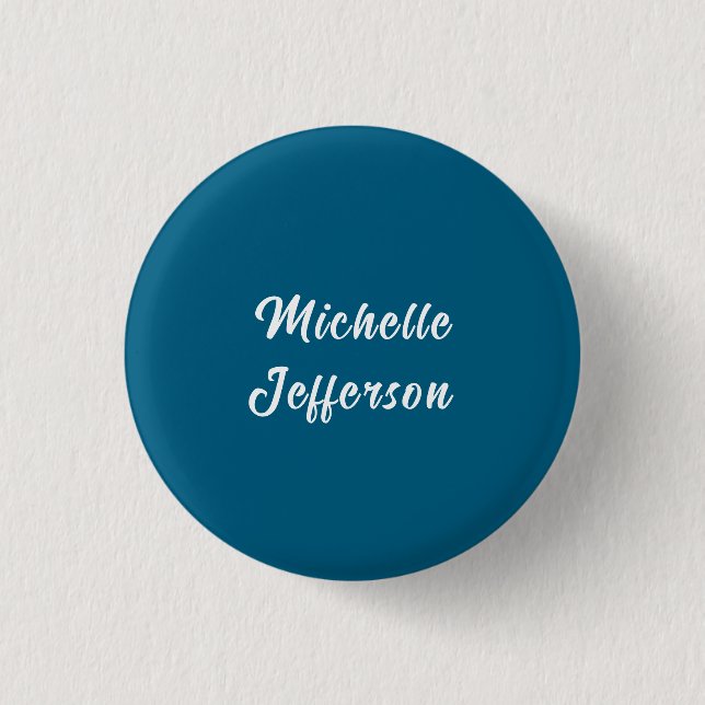 Blue & White Calligraphy Elegant Chic Modern Button (Front)