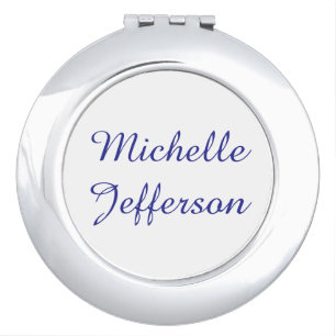 Blue & White Calligraphy Elegant Chic Modern Compact Mirror
