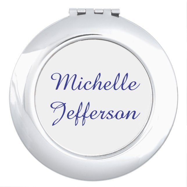 Blue & White Calligraphy Elegant Chic Modern Compact Mirror (Front)