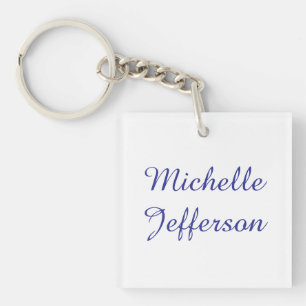 Blue & White Calligraphy Elegant Chic Modern Keychain