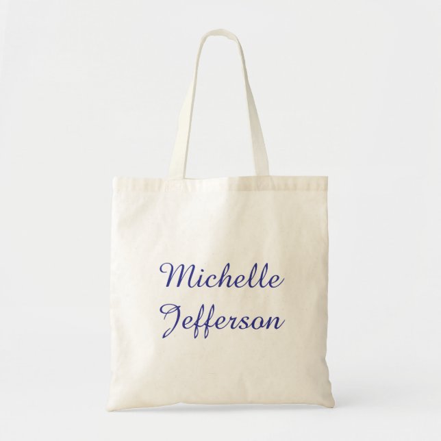 Blue & White Calligraphy Elegant Chic Modern Tote Bag (Front)