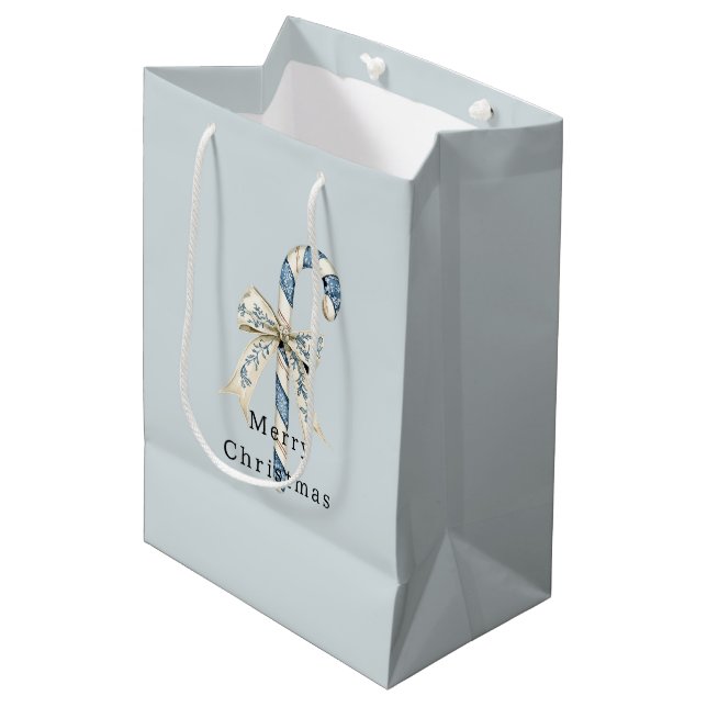 Blue White Candy Canes Bows Christmas Medium Gift Bag (Front Angled)