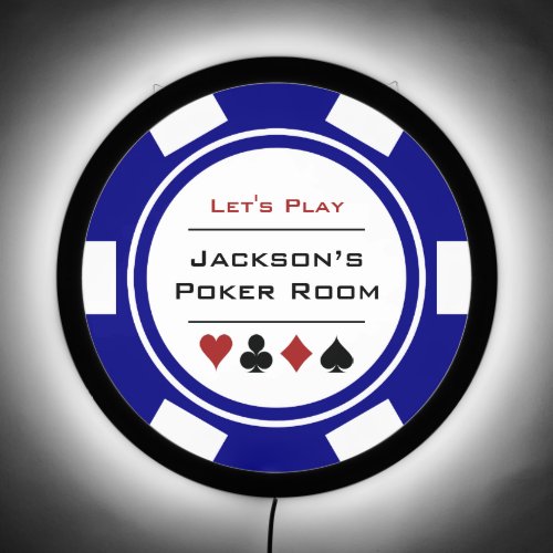 Blue White Casino Poker Chip Gambling LED Sign