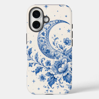 Blue & White Celestial Chinoiserie Crescent Moon iPhone 16 Case