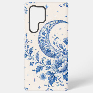Blue & White Celestial Chinoiserie Crescent Moon Samsung Galaxy S22 Ultra Case