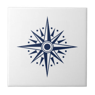 Blue & White Ceramic Tile, Nautical Star, Compass Ceramic Tile