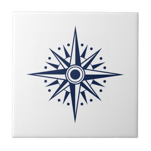 Blue  White Ceramic Tile Nautical Star Compass Ceramic Tile