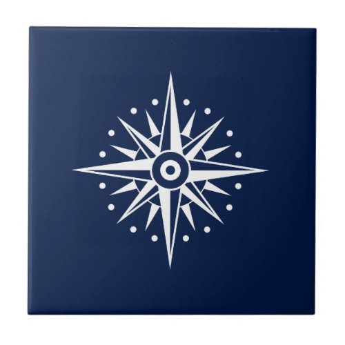 Blue  White Ceramic Tile Nautical Star Compass Tile