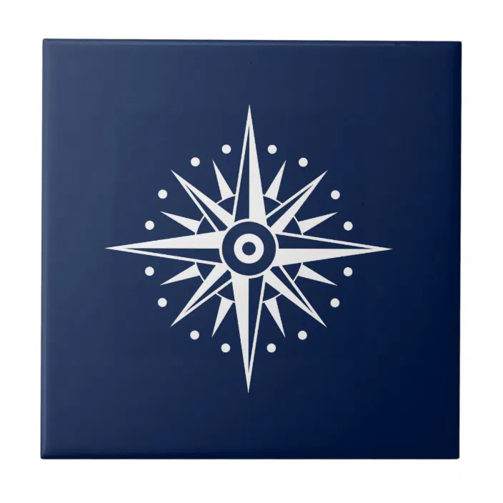 3dRose ct_213841_4 Blue and White Nautical Compass Ceramic Tile 12 