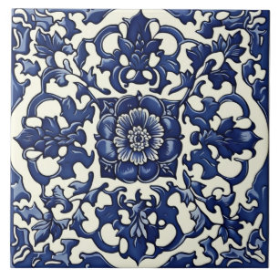 Blue & White Ceramic Tile, Rose, Chinese Style Ceramic Tile