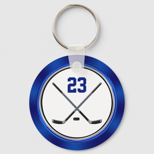 Blue White Cheap Gifts Hockey for Players, Hockey Keychain Zazzle