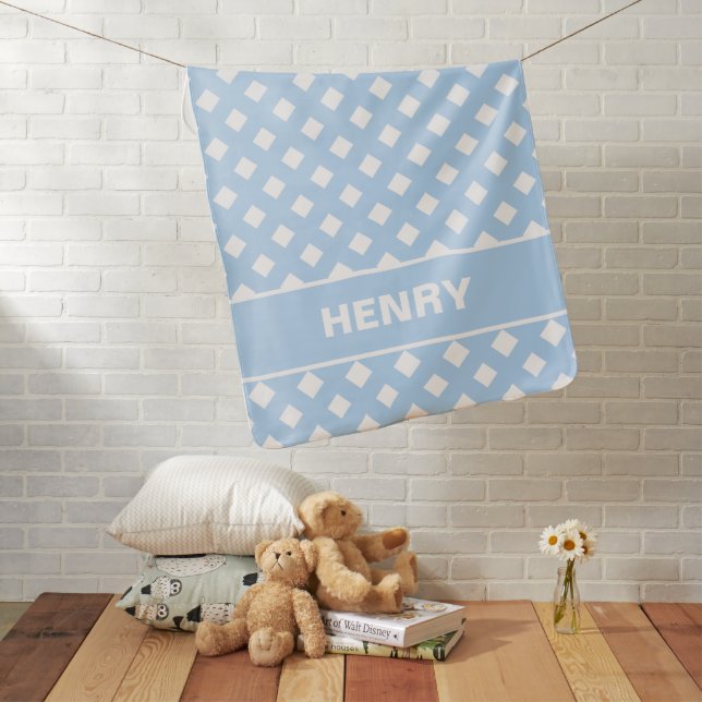 Blue & White Check Personalized Baby Boy Blanket (In Situ)
