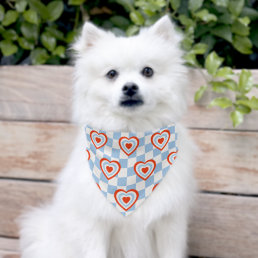 Blue White Check Red Heart Pattern Dog Pet Bandana Collar