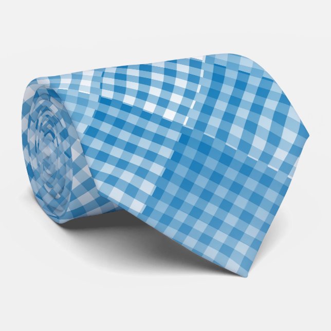 Blue White Checker Abstract Pattern Neck Tie (Rolled)