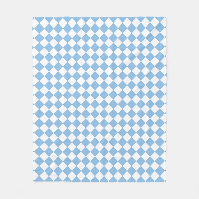 Blue White Checker Diamond Patten Fleece Blanket (Front)