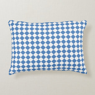 Blue White Checker Diamond Pattern Accent Pillow