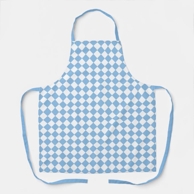Blue White Checker Diamond Pattern Apron (Front)
