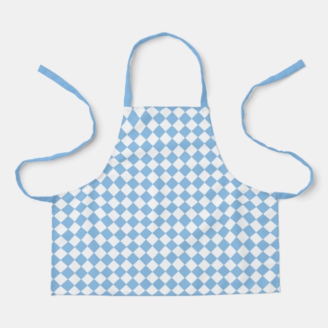 Blue White Checker Diamond Pattern Apron (Front)