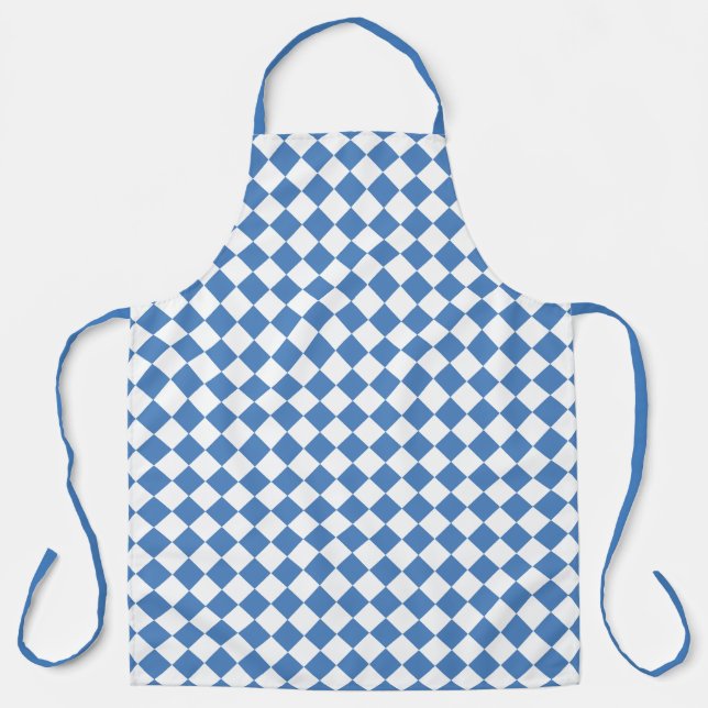 Blue White Checker Diamond Pattern Apron (Front)