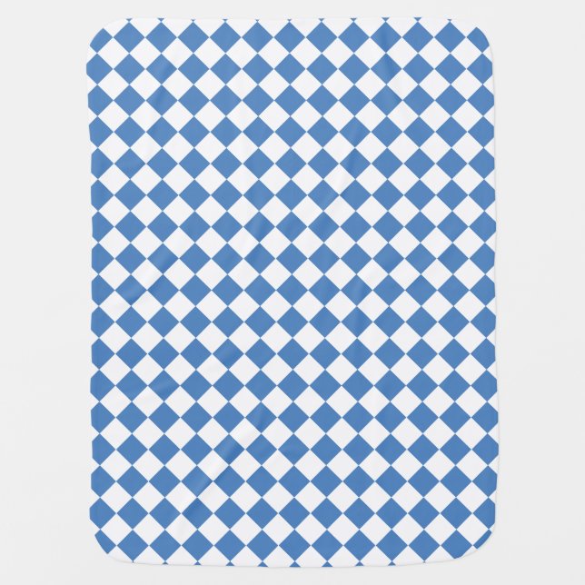 Blue White Checker Diamond Pattern Baby Blanket (Front)