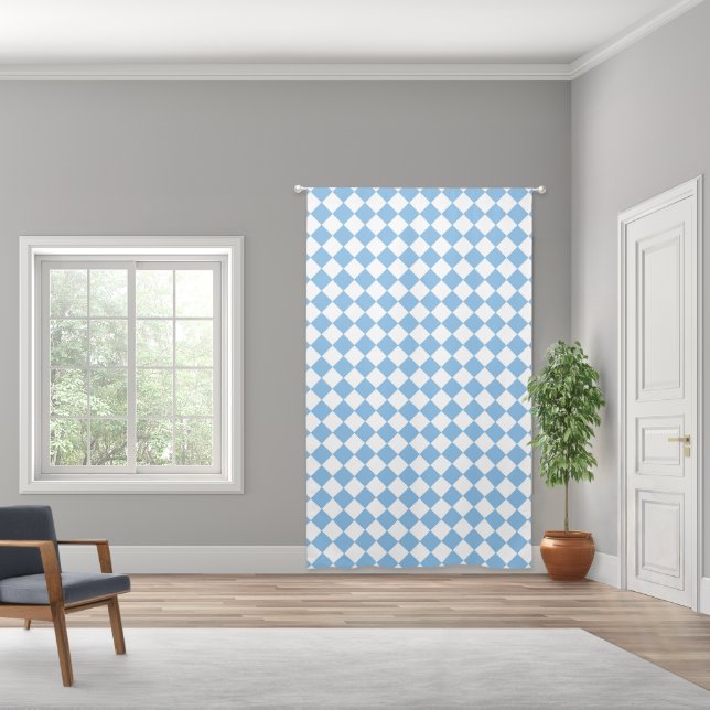 Blue White Checker Diamond Pattern Blackout Curtains (Wide)