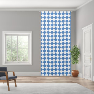 Blue White Checker Diamond Pattern Blackout Curtains