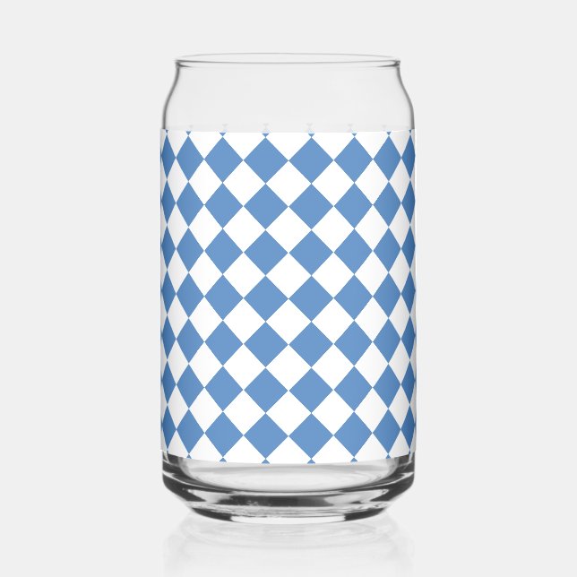 Blue White Checker Diamond Pattern Can Glass (Front)