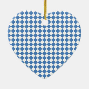Blue White Checker Diamond Pattern Ceramic Ornament