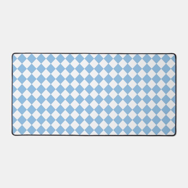 Blue White Checker Diamond Pattern Desk Mat (Front)
