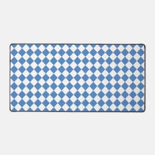 Blue White Checker Diamond Pattern Desk Mat
