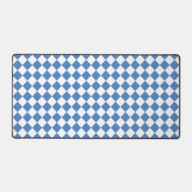 Blue White Checker Diamond Pattern Desk Mat (Front)