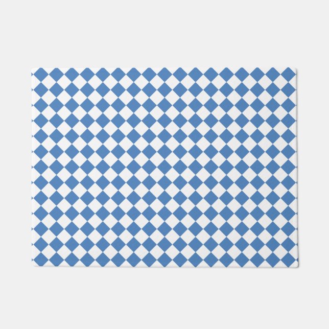 Blue White Checker Diamond Pattern Doormat (Front)