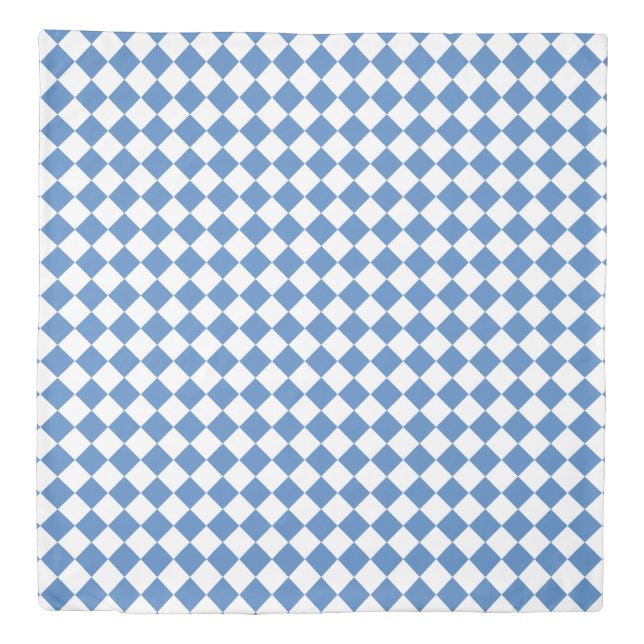 Blue White Checker Diamond Pattern Duvet Cover (Front)