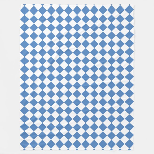 Blue White Checker Diamond Pattern Fleece Blanket (Front)