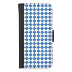 Blue White Checker Diamond Pattern iPhone 8/7 Wallet Case