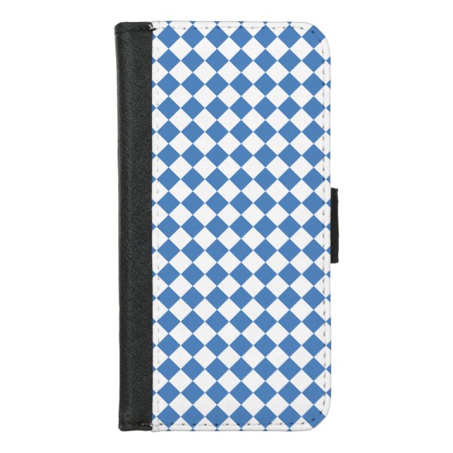 Blue White Checker Diamond Pattern iPhone Wallet Case (Front)