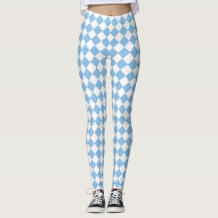 Blue White Checker Diamond Pattern Leggings
