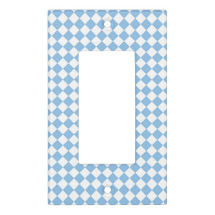 Blue White Checker Diamond Pattern Light Switch Cover