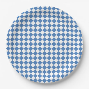 Blue White Checker Diamond Pattern Paper Plates