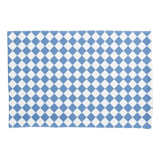 Blue White Checker Diamond Pattern Pillow Case (Front)