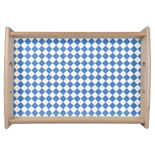 Blue White Checker Diamond Pattern Serving Tray