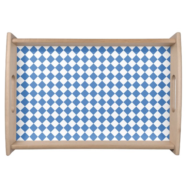 Blue White Checker Diamond Pattern Serving Tray (Front)
