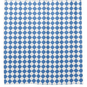 Blue White Checker Diamond Pattern Shower Curtain